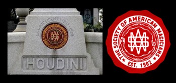 Houdini's Gravestone Located in Queens, NY has on it the Logo of the Society of American Magicians